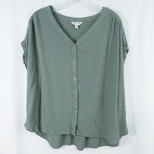 Orvis V Neck Button Front Lightweight Top Womens Medium Green Boxy Beach Coastal